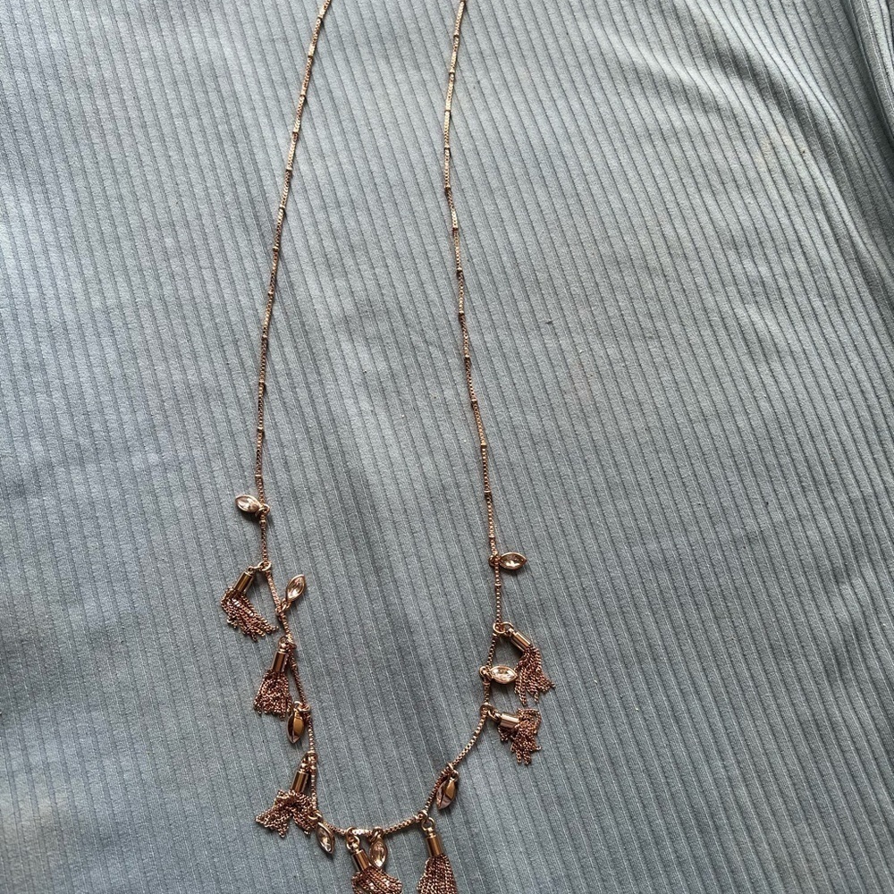 Anne Taylor Factory Rose Gold Long Necklace With Rhinestone and Tassels